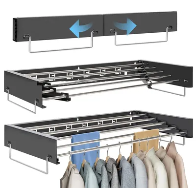 Zdjęcie produktu dla Suszarka na pranie ścienna 80 cm, 5 lin, składana, do łazienki, czarna