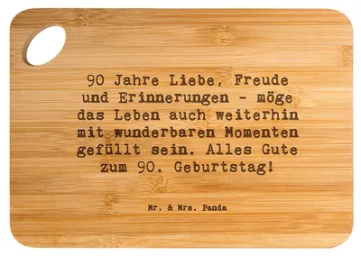 Produktbild von Mr. & Mrs. Panda Holzbrett Spruch 90. Geburtstag - Transparent - Geschenk, Küchenbrett, Happy Birthday, alles Gute zum, Handgefertigtes, Feiern, Schneidebrett, Weisheit