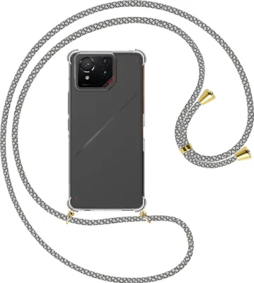 Produktbild von Handykette Backcover-Schutzhülle mit Band (Metall goldfarben) für ASUS ROG Phone 9 - weiß/grau kariert