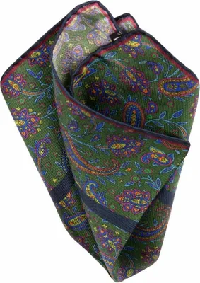 Produktbild von Herren Einstecktuch für Anzug aus Twill-Seide mit Paisley-Muster, Dunkelgrün