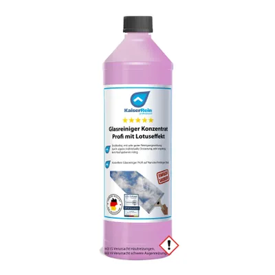 Produktbild von KaiserRein Glasreiniger Konzentrat mit Lotuseffekt 1L unser Profi Fenster-Reiniger I Fenstersauger geeignet I streifenfrei für Glas Fenster und Spiegel