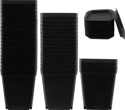 Produktbild von 40 Pflanzentöpfe Quadrat 7 x 5 cm Saatgut-Töpfe Klein Schwarz für Innen- und Außendekoration mit Untersetzer Pack