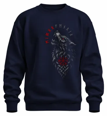 Produktbild von Wikinger Vegvisir Wolfsrune keltischer Knoten nordisch Sweatshirt Pullover, Navy, XL