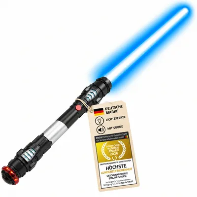 Produktbild von Premium Laserschwert Lichtschwert Blau 108 cm ausfahrbar - Spielzeugschwert mit LED Licht, Soundeffekten & Vibration für Kinder & Erwachsene