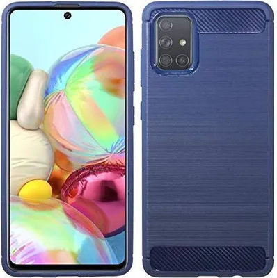 Imagen del producto de Funda de silicona con borde tipo "bumper" de fibra de carbono, compatible con SAMSUNG GALAXY A71 A715F. Funda de TPU suave para teléfono móvil, protectora, en color azul