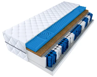 A cross-section of a mattress showing its internal layers.