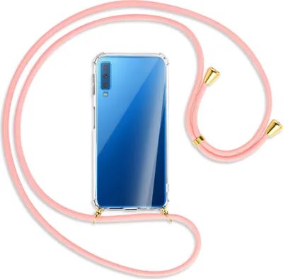 Produktbild von Handykette Backcover-Schutzhülle mit Band (Metall goldfarben) für Samsung Galaxy A7 2018 - rosa