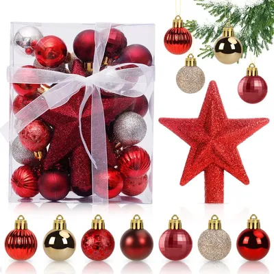 Immagine prodotto di Palline di Natale in plastica, rosse e dorate, di 3 cm di diametro, confezione da 30 pezzi, decorazioni natalizie per piccoli alberi
