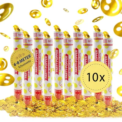 Produktbild von Party Popper 40cm Gelbe Smileys 10er Set Smiley Konfetti Party