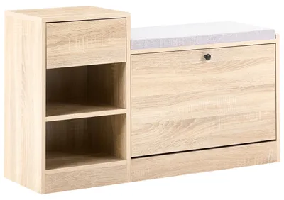 Produktbild von BELIANI Schuhschrank Hellbraun aus MDF Holzoptik mit 2 Fächern Sitzbank mit Polster Skandinavischer Stil für Flur Eingangsbereich