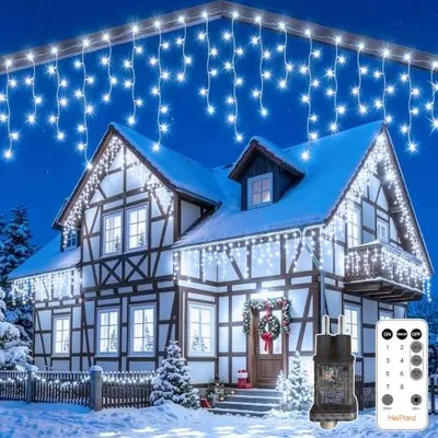 Zdjęcie produktu dla Łańcuch świetlny lodowy deszcz 9 m 360 LED zimna biel na świąteczne dekorac