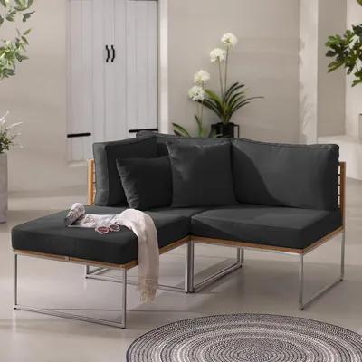 Produktbild von home24 Loungeset - 3-teilig - Webstoff / Teak Massiv
