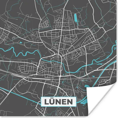 Produktbild von MuchoWow® Poster Stadtplan - Karte - Lünen - Blau - Deutschland - Karte 50x50 cm - Wohnzimmerdekoration