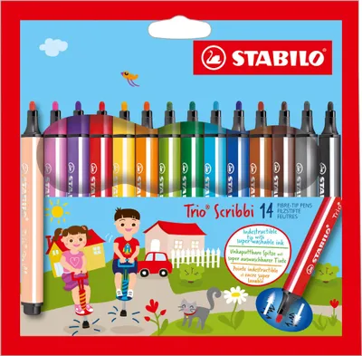 Immagine prodotto di Pennarello triangolare a molla - STABILO Trio Scribbi - confezione da 14 - con 14 colori diversi