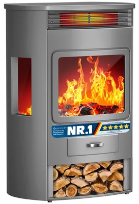 Immagine prodotto di KESSER® Prio: caminetto elettrico con riscaldamento, ventilatore, telecomando, app WiFi, 950/1900 W, effetto fiamma LED, caminetto elettrico con termostato, finestra panoramica, funzione di riscaldamento, timer