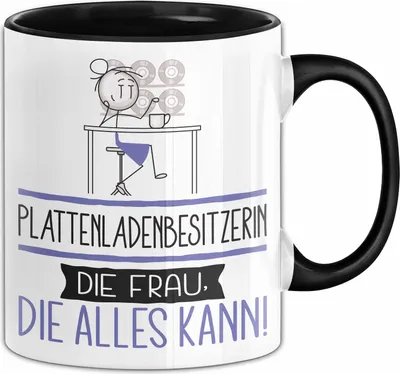 Produktbild von Plattenladenbesitzerin Geschenk Tasse Becher Die Frau Die Allen Kann Geschenkidee für eine Plattenladenbesitzerin Lustig (Schwarz)