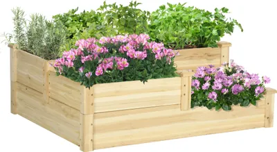 Produktbild von Outsunny Hochbeet, 3-stufige Pflanzenbeet, Blumenkasten, Kräuterbeet, Pflanzentreppe, Blumentreppe für Balkon, Garten, Tannenholz, Natur, 108 x 88 x 36 cm
