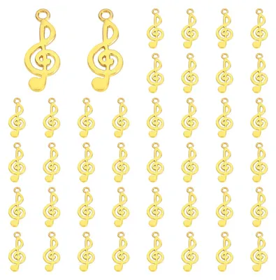 Musiknoten-Anhänger, 50 Stück, Legierung, Gold, 3 x 0,1 cm