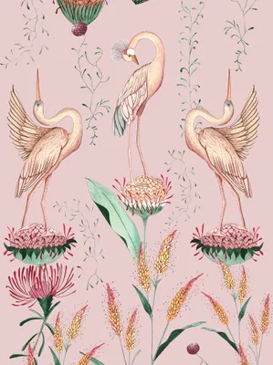 Produktbild von Walls4You Tapete Kraniche Rosa - 640149 - 53 cm x 10 m
