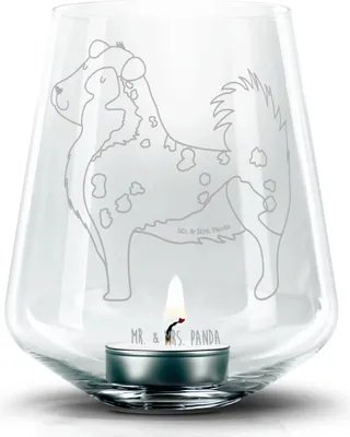 Produktbild von Mr. & Mrs. Panda Glas Teelichthalter Hund Australien Shepherd - Transparent - Geschenk, gravur, Sprüche, Windlicht, Laterne, Kerzenhalter, Teelicht, Familienhund, Spruch