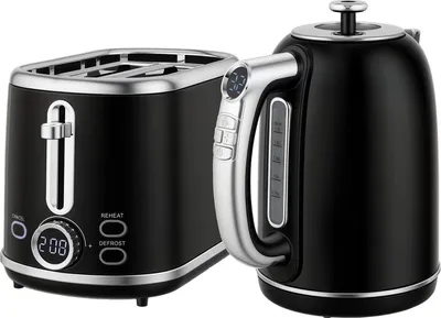 Zdjęcie produktu dla Zestaw czajnika i tostera, wyświetlacz LED, 1,7 l, 2200 W, czarny