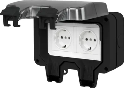 Produktbild von IP66 Steckdosen Aufputz Schwarz Wandsteckdose Gartensteckdose Außensteckdose Outdoor 2-fach