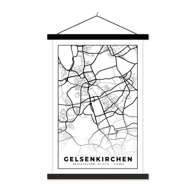 Produktbild von MuchoWow® Textilposter Karte - Stadtplan von Gelsenkirchen - Stadtplan 40x60 cm mit schwarzem Rahmen - Wanddekorationen
