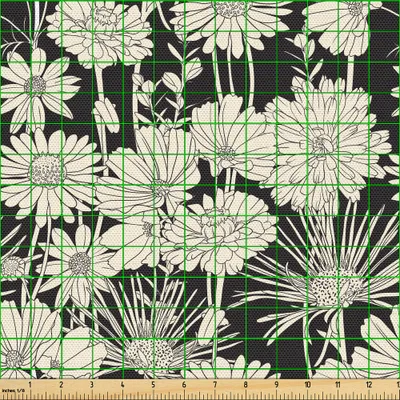 Produktbild von ABAKUHAUS Blume Gewebe als Meterware, Frühlings-Wachstums-Schattenbild-Illustrations-einfarbige Garten-Schönheit des Natur-Themas, 1 M (148 x 100 cm), Schwarz und Beige