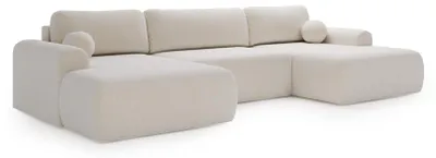 Zdjęcie produktu dla Biała narożna sofa AURORA – rozkładana narożna sofa z funkcją spania, wymiary 298x134 cm, poduszki w zestawie