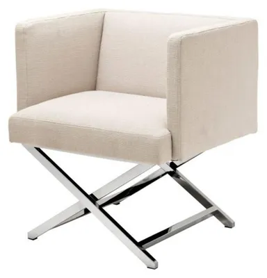 Produktbild von Casa Padrino Art Deco Club Sessel - Luxus Hotel Sessel aus poliertem Stahl und Stoff Panama Natural - 66 x 57 x 74 cm