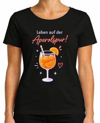 Produktbild von Leben auf der Aperolspur! Sommer Cocktail Spritz Mädelsabend Party Damen T-Shirt, Schwarz, S