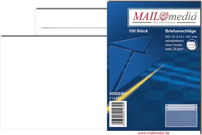 Produktbild von 100 Mailpack Briefumschläge Din C6 weiß selbstklebend