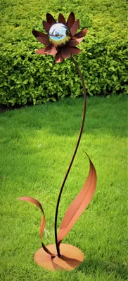 Produktbild von Skulptur Blume Palermo Corten 120 cm Kugel Edelstahl poliert Cortenstahl Dekoration Garten