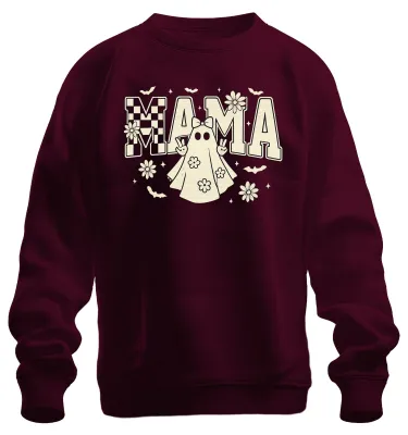Imagen del producto de Sudadera con cuello redondo, estilo "uni", con motivos de Halloween, fantasmas, flores, símbolo de la paz, diseño retro de margaritas, color burdeos, talla XXL