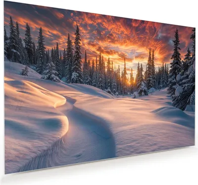 Produktbild von Glasbild 120x80cm in XXL für Wohnzimmer, Schlafzimmer Motiv Winterlandschaft Sonne
