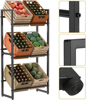 Produktbild von 3-fassenträger 71x32x140cm Mit Verstellbaren Füßen Für 6 Getränkekratzen Multifunktional Schwarz