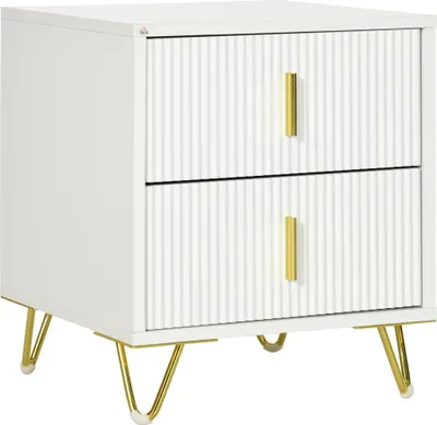 Produktbild von Nachttisch - Nachtkommode/Beistelltisch - 2 Schubladen - Metallfüße - 40×40×47 cm - Modernes Design - Weiß