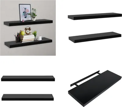 Obrázok produktu pre vidaXL Plávajúce police 2 ks čierne 100x20x3,8 cm - Nástenná polica - Nástenné police - Nástenné police
