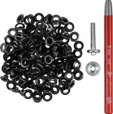 Produktbild von Großpackung Ösen 5 mm Inhalt 100 Stück + Locheisen + Ösenwerkzeug brüniert - Metallösen - Planenösen - Ösen für Zelte - Ösen Set - Ösen Set mit Werkzeug
