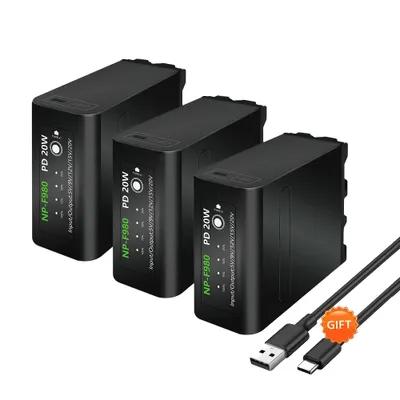 Productafbeelding van NP-F980 accu, 10800 mAh capaciteit, compatibel met Sony HVR-HD1000, 3 stuks