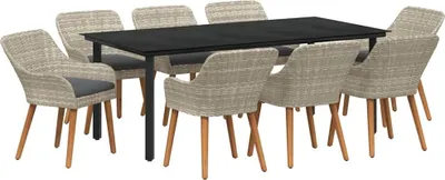 Imagen del producto de Conjunto de Comedor de Jardín 9 pcs Gris Claro ratán sintético
