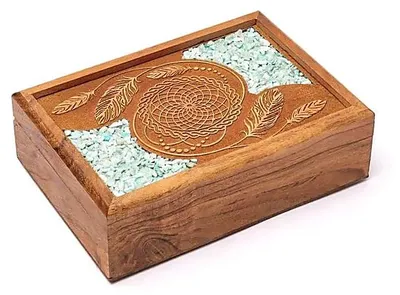 Produktbild von Tarot- oder Schmuckkästchen Traumfänger Amazonit – 18 x 12,5 x 5,5 cm