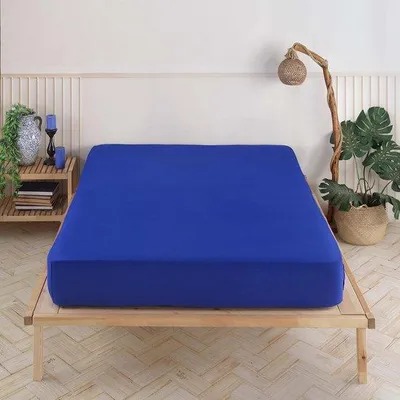 Productafbeelding van Famanu spreihoeslaken, 200x200 cm, blauw - 100% katoen, geschikt voor matrassen tot 35 cm hoog