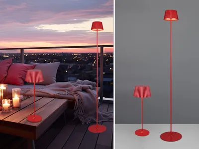 Produktbild von SET: Dimmbare Outdoor Akku Stehlampe 123cm klein & Tischlampe kabellos 39cm Rot