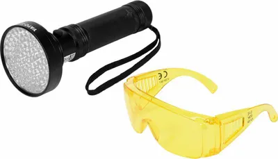 Image de Lampe de poche 100 LED, 6x1,5 V avec lunettes de protection
