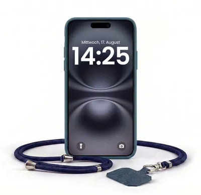 Produktbild von Handyhülle für Apple iPhone 16 Plus mit Handykette Band Kordel Hülle Case Schutzhülle Blau