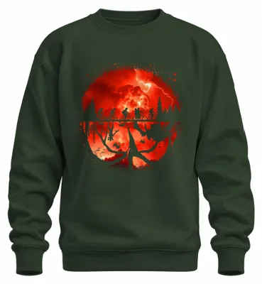 Produktbild von Upside Down Kinder auf Fahrrädern Monster Horror 80er Retro Sweatshirt Pullover, Flaschengrün, M