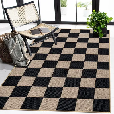 Waschbarer Teppich 120x170 cm, kariert, rutschfest, für Wohnzimmer