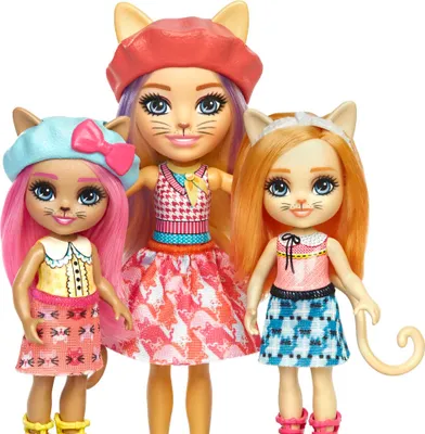 Produktbild von Enchantimals Siamkatzenfamilie Spielset mit 3 Puppen, 3 Katzenfiguren und Accessoires sowie mehr als 10 Zubehörteilen