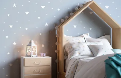 Produktbild von NEWROOM Tapete Blau Vliestapete Fluoreszierend - Kinderzimmertapete Kind Weiß Graublau Sterne Himmel Sternchen Baby Sternentapete